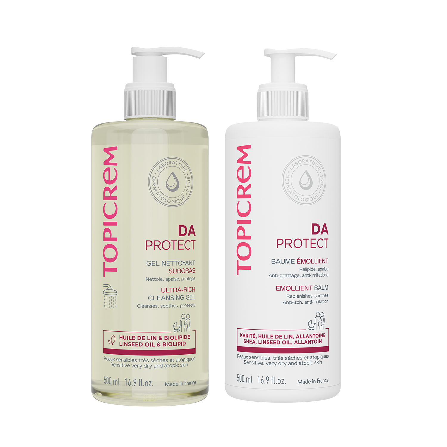 Topicrem Kit Hidratación y Protección Piel Atópica. Gel Limpiador + Crema Corporal 500 ml c/u