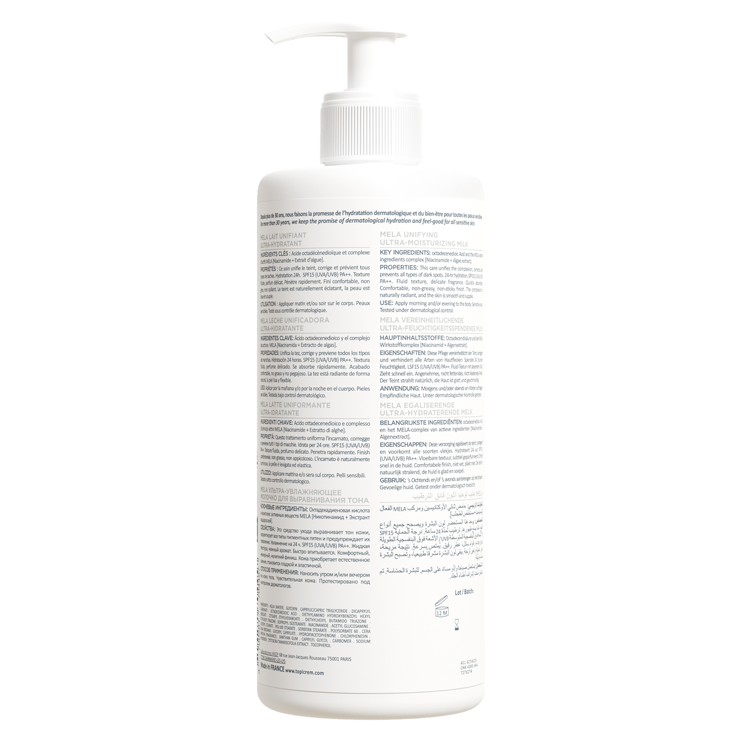 Topicrem - Crema para la Piel Sensible Leche Aclarante Ultra-Hidratante - 500 ml